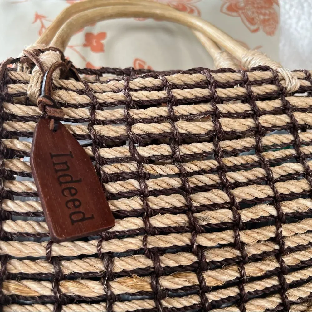 Indeed Straw Rope Bamboo Brown Mushroom Tan Beach Bag Purse Extra Mini Bag